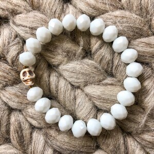 Rebel Skull Collection: White faceted with Skull Center Bracelet