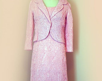 1960s 2pc. Pink Krinkle Texture Wiggle Dress with Bolero