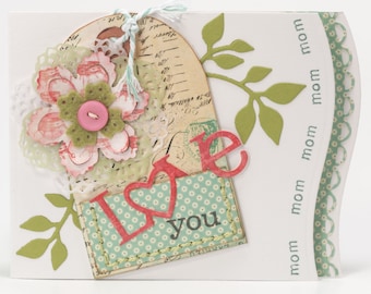Love You Mom, Sweet Handmade Paper Greeting Card, Mother’s Day or Birthday Collage Card