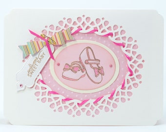 Welcome Sweet Baby Girl, Handmade Paper Baby Card, Baby Girl Welcome Card