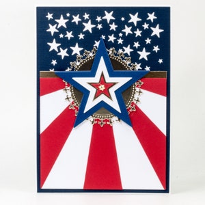 Estrelas e listras, cartão de nota feito à mão, God Bless America, Estados Unidos