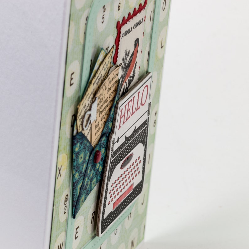 Hello Tiny Envelope Typewriter Handmade Paper Card Postage Stamp