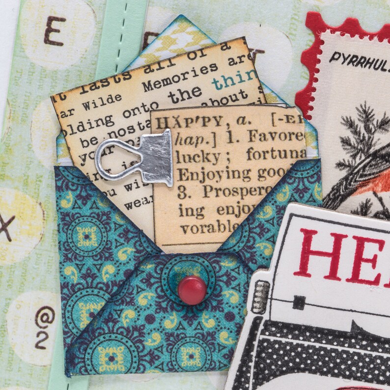 Hello Tiny Envelope Typewriter Handmade Paper Card Postage Stamp
