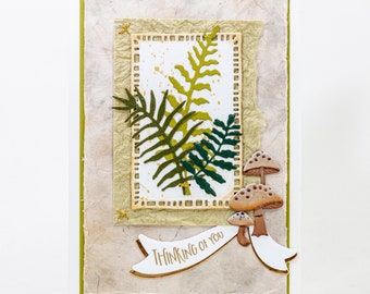 Lacy Ferns and Mushrooms, Handmade Botanical Card, Every Occasion