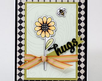 Handmade Paper Greeting, Checkers, Hugs, Bee, Just Because, Friendship