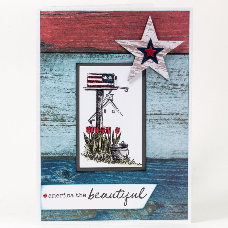 Patriotic Mailbox, Stars and Stripes, America the Beautiful, Sea to Shining Sea, Note Cards Handmade, Red, White, Blue, American Flag image 1