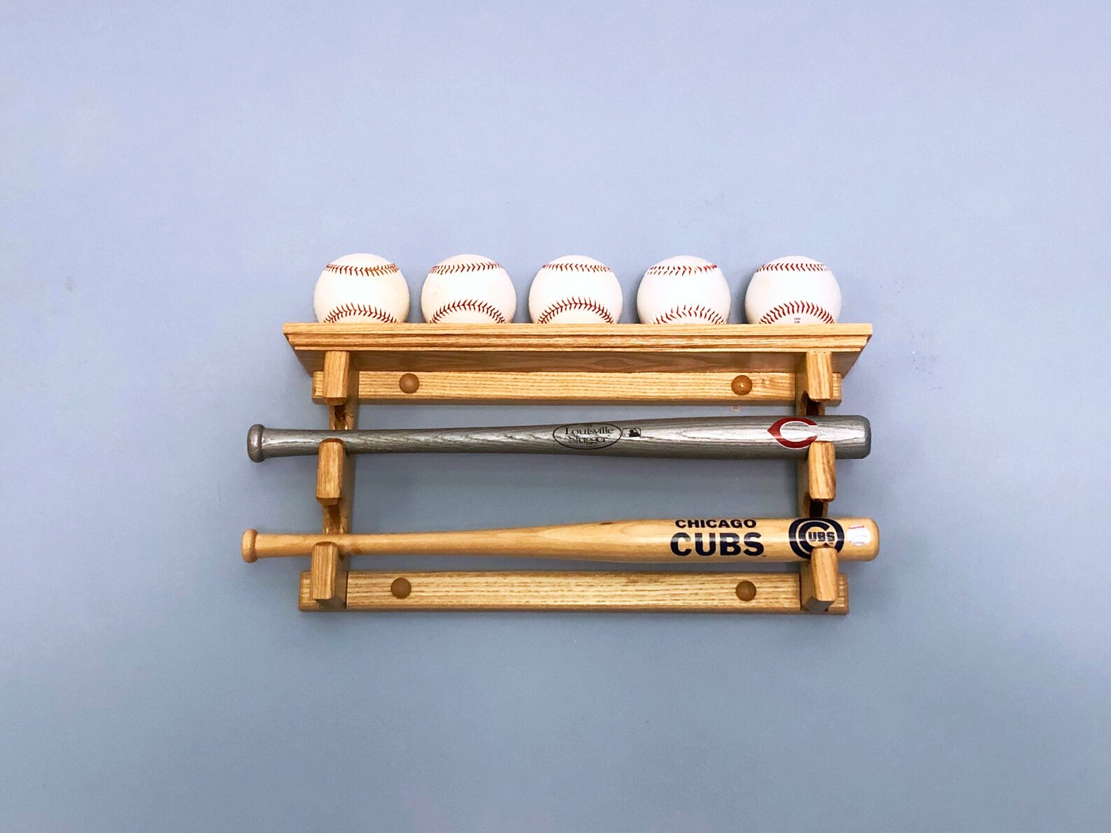 2 Bat Horizontal Mini Bat Rack With Baseball Shelf Etsy