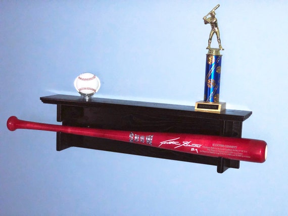 Horizontal Single Baseball Bat Rack with trophy or ball shelf for regular full sized bats