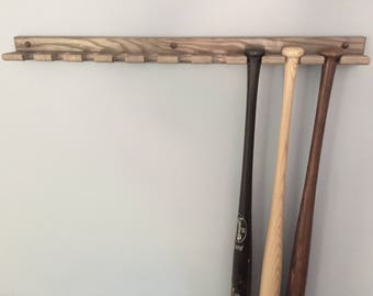 Ash Wood 10 Bat Vertical Wall Rack: Full Size Baseball & Softball