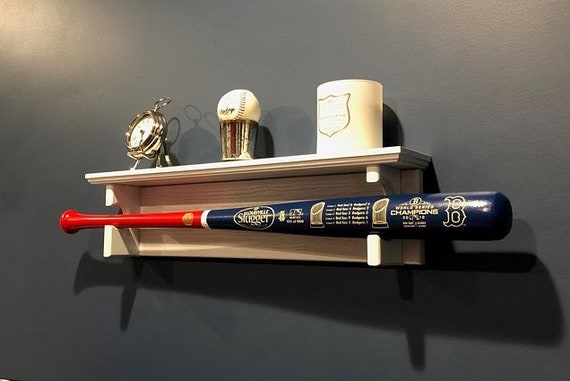 Horizontal Single Baseball Bat Rack with trophy or ball shelf for regular full sized bats