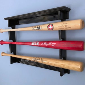 Horizontal 3 Baseball Bat Rack with trophy or ball shelf for regular full sized bats