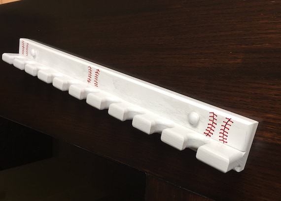 10 mini souvenir baseball bat vertical bat rack white finish with hand painted baseball stitching