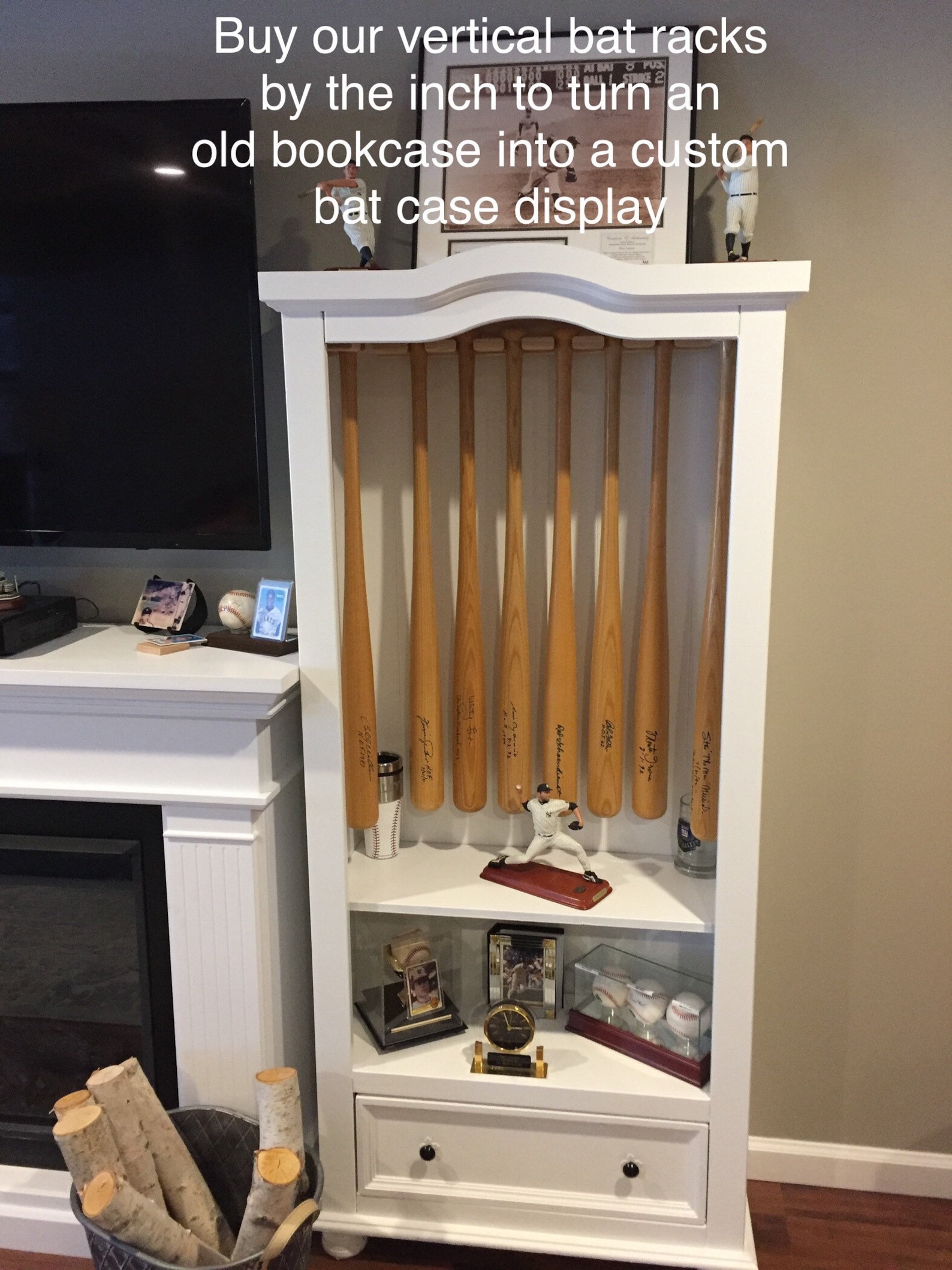 Vertical Baseball Bat Display Rack for Regular Bats priced by the Inch