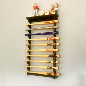 10 Mini Souvenir Bat Horizontal Baseball Bat display Rack with Ball Shelf