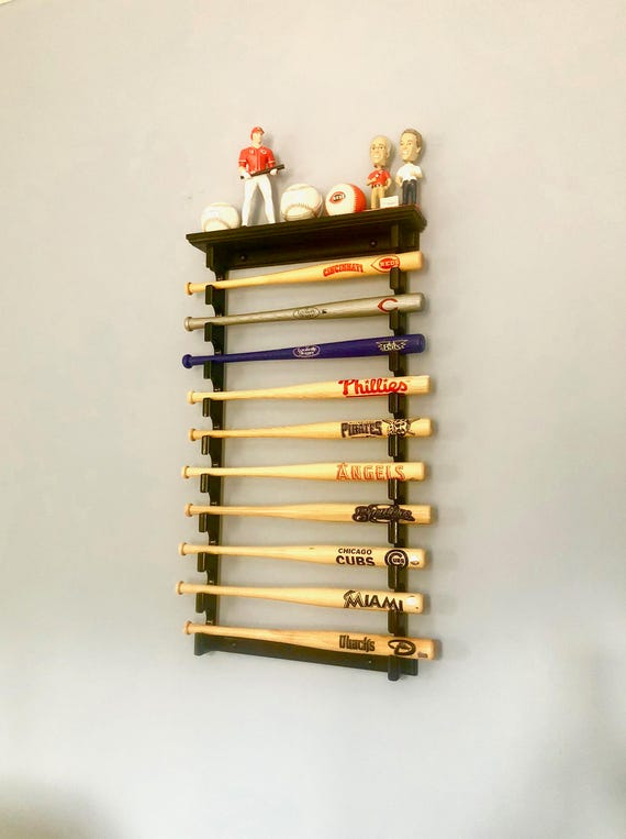 10 Mini Souvenir Bat Horizontal Baseball Bat display Rack with Ball Shelf