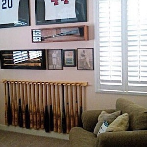 20 bat vertical baseball bat display rack for regular bats (youth through adult size) holds softball bats too