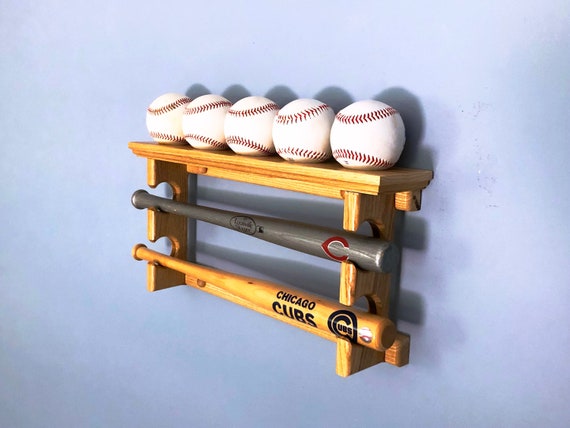 2 bat Horizontal Mini Bat Rack with Baseball Shelf