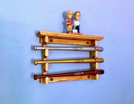 3 bat Horizontal Mini Bat Rack with Bobble head Shelf