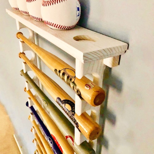 Horizontal 2 Baseball Bat Rack With Trophy or Ball Shelf for Etsy