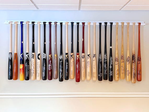Vertical baseball bat display rack for regular bats (Priced by the inch / shipping included)