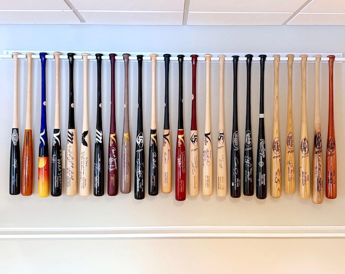 Vertical baseball bat display rack for regular bats (Priced by the inch / shipping included)