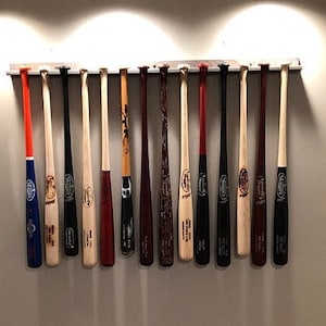 Vertical baseball bat display rack for regular bats (Priced by the inch / shipping included)