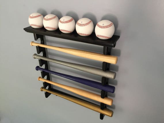 Horizontal Mini Bat Rack with Baseball Shelf (black finish) Made in the USA