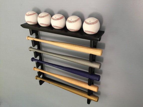 Horizontal Mini Bat Rack with Baseball Shelf (black finish) Made in the USA