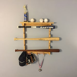 Little league baseball bat rack or softball bat rack with ball shelf holds 5 bats and 7 balls