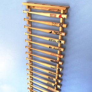 15 mini bat horizontal display rack with baseball shelf