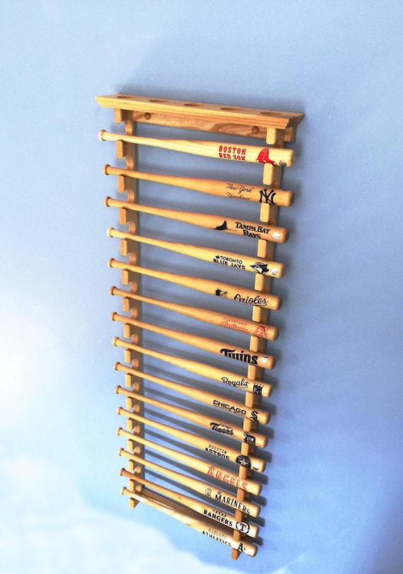 15 mini bat horizontal display rack with baseball shelf