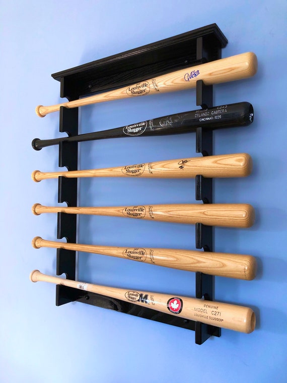 Horizontal 6 Baseball Bat Rack with trophy or ball shelf for regular full sized bats