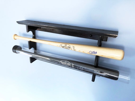 Horizontal 2 Baseball Bat Rack with trophy or ball shelf for regular full sized bats