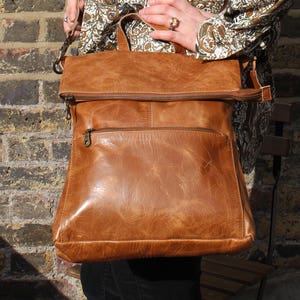Amelie Convertible Backpack Tan Scrunchy Leather | Multiway Crossbody Leather Bag With Rucksack Laptop Purse