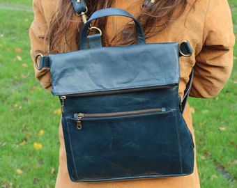 Variant Navy Blue Leather Amelie Ruck Convertible Backpack Rucksack Cross-body Bag