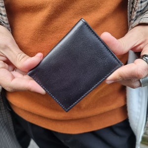 Schwarzes Leder Kartenetui mit Außenfach, Handgemachte Kleine Geldbörse Unisex Geschenkidee, Auster und Reise Geldbörse, Zweifache Kreditkartentäschchen