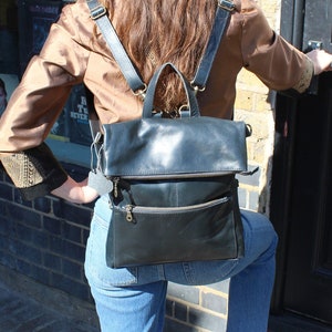 Navy Leather Convertible Backpack: Multiway Rucksack Bag