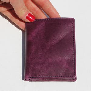Tarjetero Piel Morada, Cartera Oyster, Cartera pequeña para tarjetas, Cartera para tarjetas de visita, Porta billetes y tarjetas, Bifold de piel morada