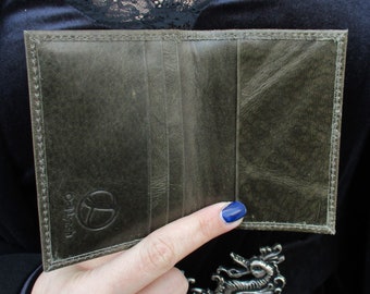 Small Bifold Leather Olive Green Wallet with Logo Odilynch / Handmade Business card holder / Pocket Size Minimalist