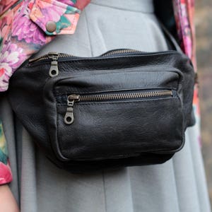 Double Black Leather Bum Bag Handmade Super Soft Black Genuine Leather Fanny Pack With Double Zip Chest or Belt Bag Zipped Bum Bag Etsy UK
