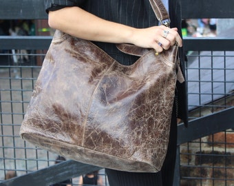 Oversized Brown Leather Tote Bag: Crossbody, Laptop, Travel