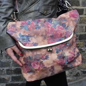 Dublin, Große Clip-Tasche, Floral n14 Ledertasche, Foldover-Clip-Tasche