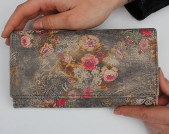 Large clip wallet n21 floral leather, Luxury clip Wallet, Kiss clip, Ball clasp lock wallet, Clutch style, Floral printed leather, Card Coin