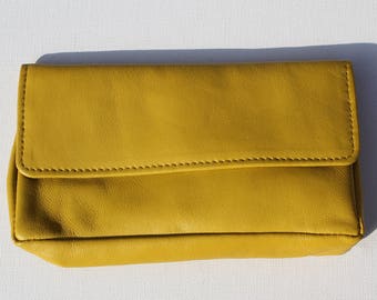 Francesca Leather Pouch Yellow, wallet Purse Multi-use for makeup or money, front pocket for cards or coins, Roomy mini purse for lipstick