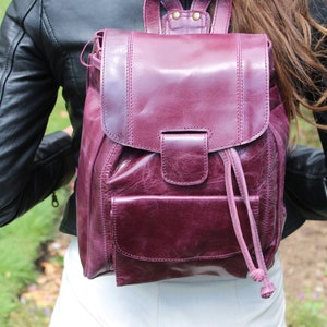 Handmade Purple Leather Rucksack: Lightweight Drawstring Backpack