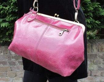 Handmade Purple Leather Frame Bag | Kiss Clasp, Crossbody Shoulder Bag, 'Layla'