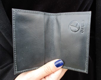 Small Bifold Navy Leather Wallet with Logo Odilynch/ Handmade Cardholder and Business card / Pocket Size Minimalist