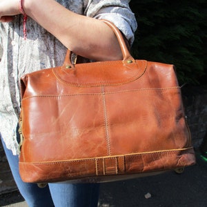 Bolso de noche de piel color canela: bolso de fin de semana extragrande y versátil