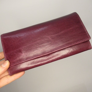 Cartera de cuero de lujo púrpura, cartera larga de clip grande con compartimento múltiple, forma retro clásica con cremallera interna, billetera de vibración vintage, embrague