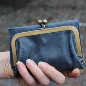 Evanna Clipframe  wallet purse in navy and Spanish Floral leather